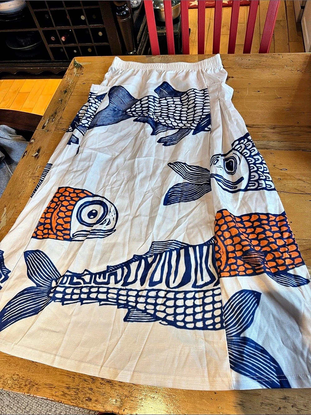 Marimekko Printed Maxi Skirt in White & Blue